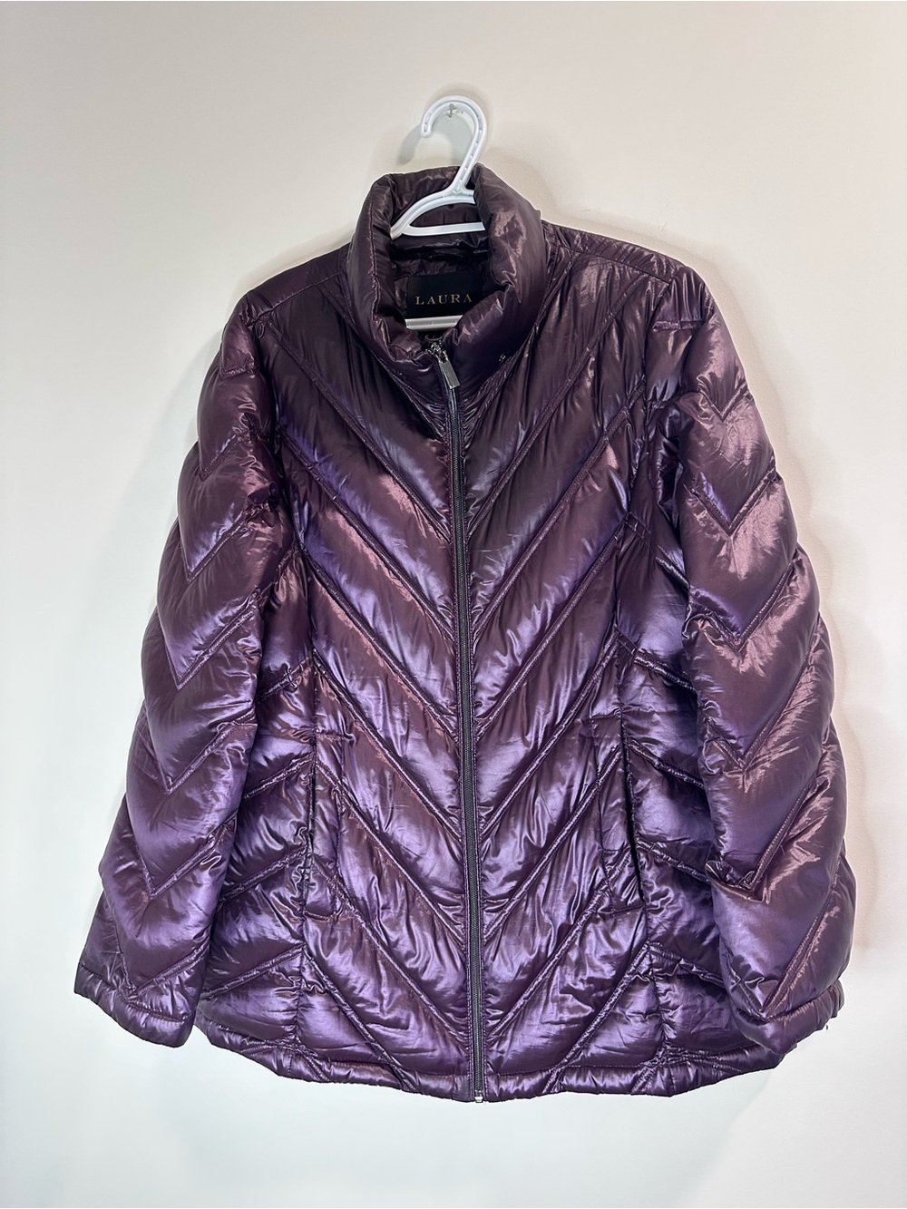 Laura Shimmery Plum Chevron Puffer Jacket